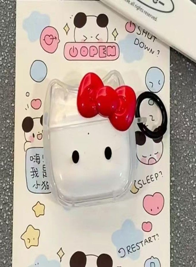 جراب سماعات شفاف لسماعات AirPods Pro، جراب سيليكون TPU ناعم بتصميم وجه قطة لطيف وجميل، غطاء حماية مقاوم للصدمات لسماعات AirPods Pro 2 - قطة بفيونكة حمراء - Image 2