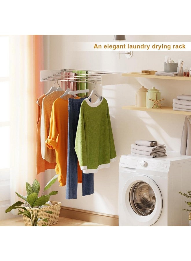HOME CUBE 1 Pc Metal Rust Free Wall Mounting Foldable Laundry Clothes Drying Rack, Retractable, Folding Clothes Drying Rack, Clothes Drying Racks Stand Hidden Types Towel Holder - White - Image 2