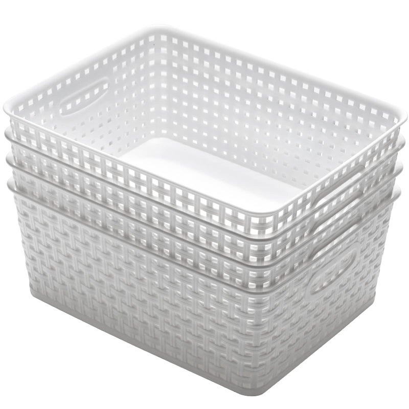 Eslite Plastic Storage Baskets for Organizing,11"X8.5"X4.7",Pack of 4 (White) - Image 4