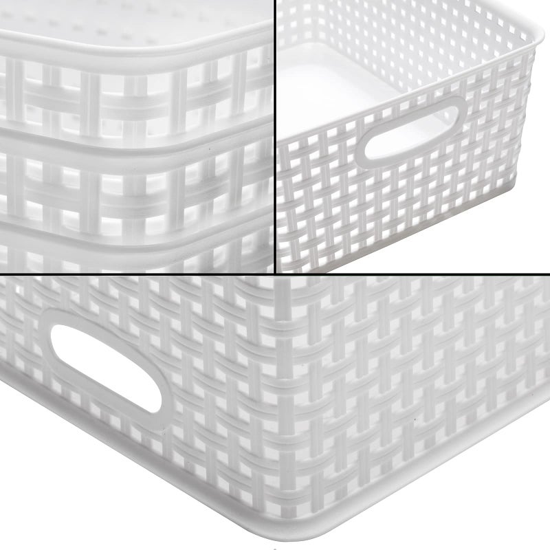 Eslite Plastic Storage Baskets for Organizing,11"X8.5"X4.7",Pack of 4 (White) - Image 2