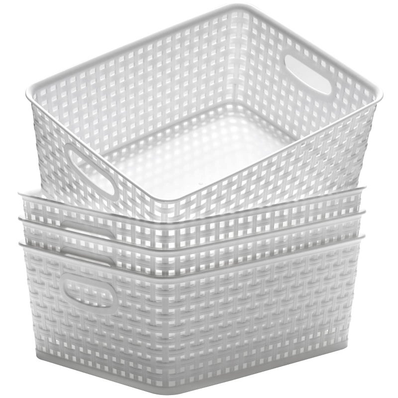 Eslite Plastic Storage Baskets for Organizing,11"X8.5"X4.7",Pack of 4 (White) - Image 1