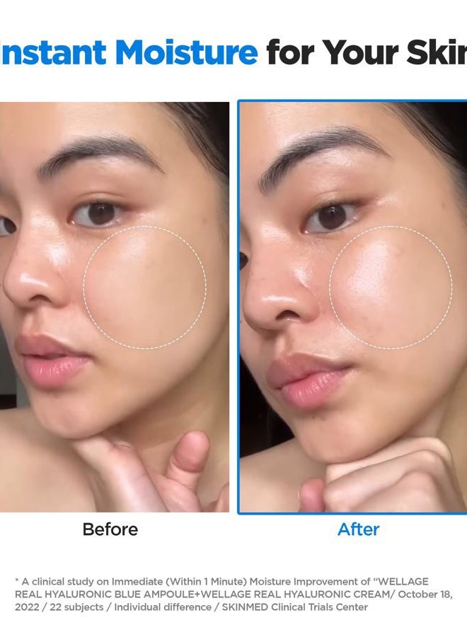 Wellage أمبولة الهيالورونيك الزرقاء الحقيقية 100، سيروم مرطب كوري للوجه، خالي من العطور، سيروم عميق الترطيب بحمض الهيالورونيك مع بانثينول للبشرة الحساسة والجافة (2.54 أونصة سائلة) - Image 2