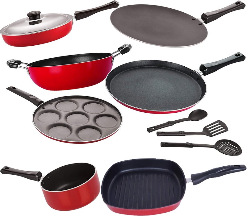 Nirlon Nirlon Aluminium Nonstick 3 Layer Coated Healthy Kitchen Cooking Utensil Combo Set [FT12_CT12_FP12_KD12_SPB_UP7_GP24_3SPN] 