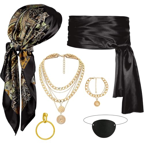 CICOCI Men Pirate Costume Accessories Set for Women Pirate Hat Head Scarf Sash Belt Dress Accessories - Image 1