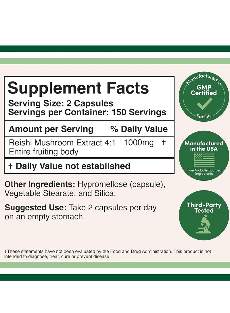 Double Wood Supplements Reishi Mushroom Extract, Supplement for Immune System Support 1,000mg 300 Count, 5 Month Supply - Image 2