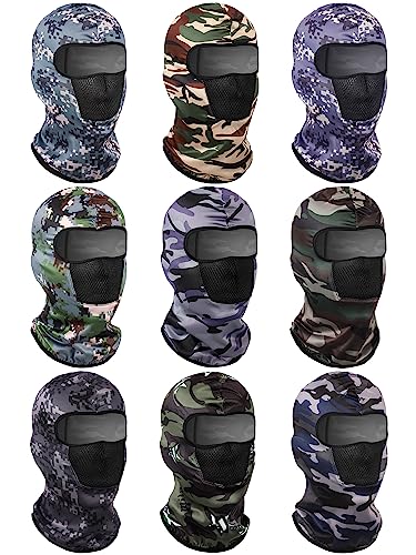 SATINIOR 9 Pcs Balaclava Ski Mask Camo Full Face Mask Breathable Sun Hood for Men Women Winter Motorcycle Outdoor Activity(Medium) - Image 1
