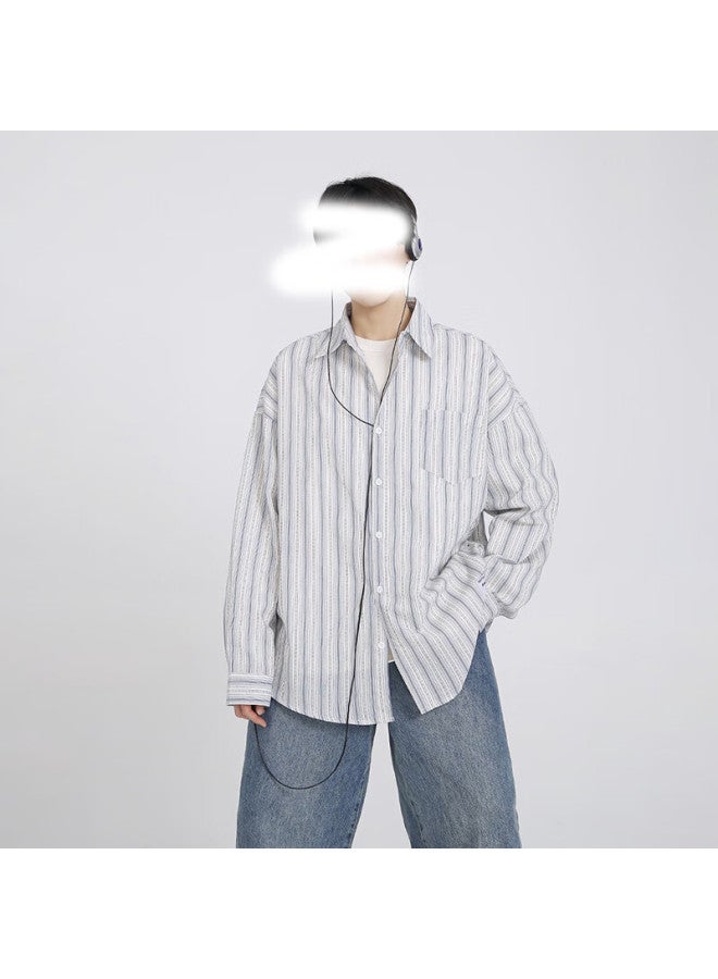 Izexx Vintage Long Sleeve Shirt Commuter College Style Fresh Striped Spring Shirt Jacket Ix66 Brown 4XL - Image 4