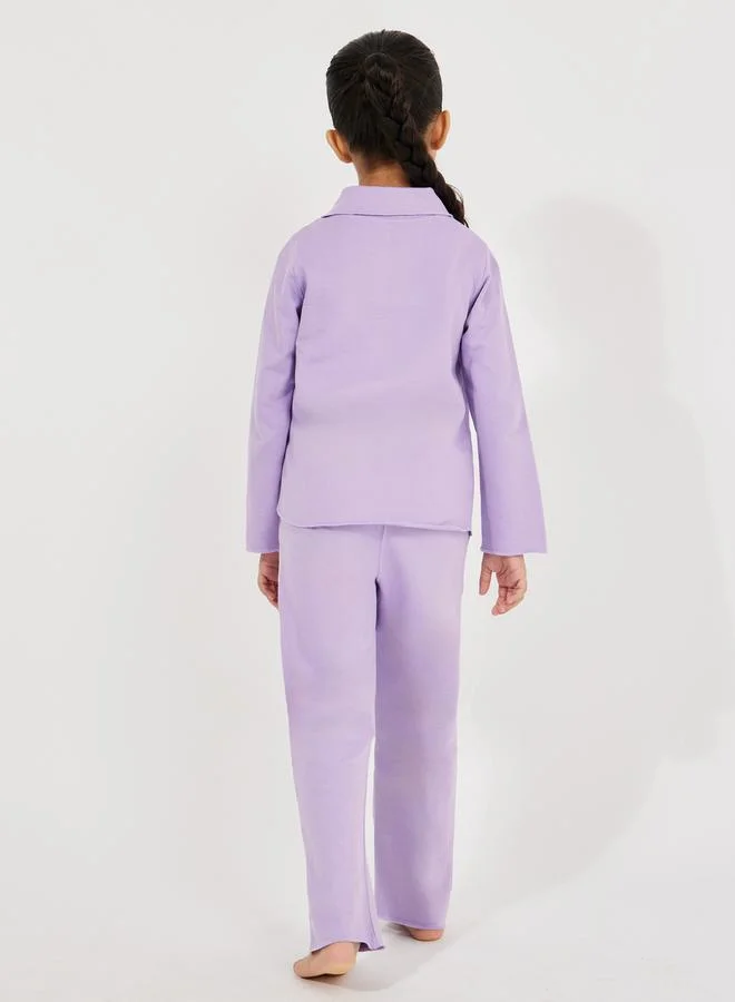 Styli Collared Button Down Shirt & Pyjama Set