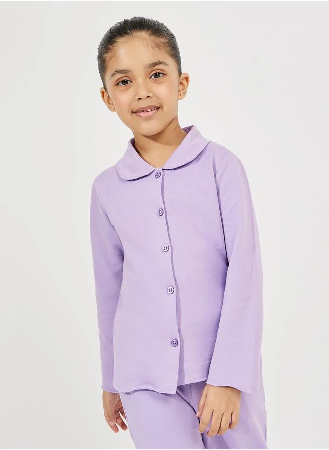 Styli Collared Button Down Shirt & Pyjama Set