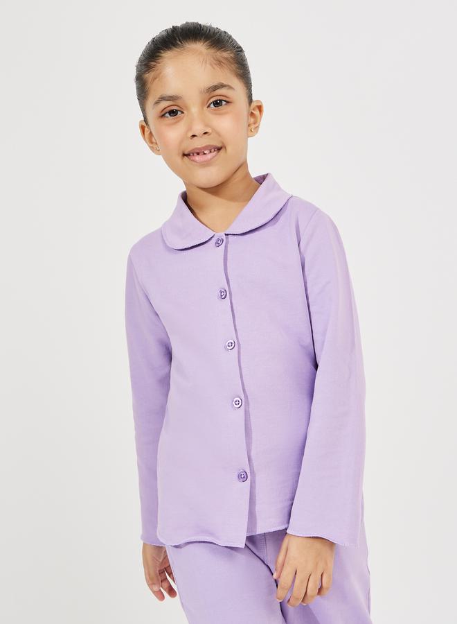 ستايلي مجموعة من بنطال بيجاما مع بلوزة بياقة وأزرار غلق - Image 2