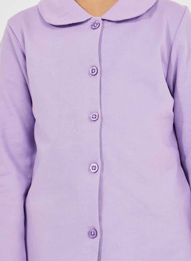 ستايلي مجموعة من بنطال بيجاما مع بلوزة بياقة وأزرار غلق - Image 3