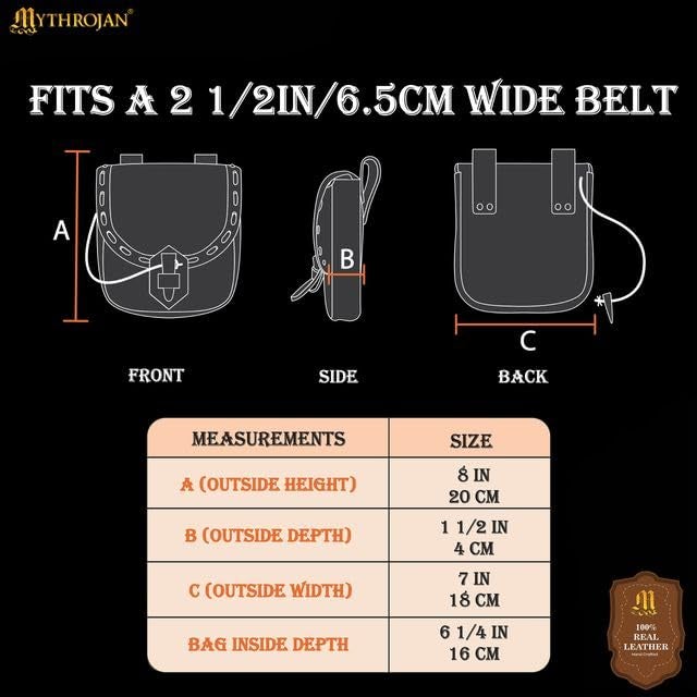 Mythrojan Leather Belt Pouch Medieval Genuine Leather Bag Costume Accessories Pouch Viking Belt Renaissance Coin Purse for LARP Fantasy Events, Ren Faire, Halloween- Brown - Image 2