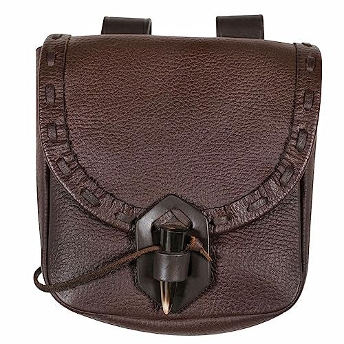 Mythrojan Leather Belt Pouch Medieval Genuine Leather Bag Costume Accessories Pouch Viking Belt Renaissance Coin Purse for LARP Fantasy Events, Ren Faire, Halloween- Brown - Image 1
