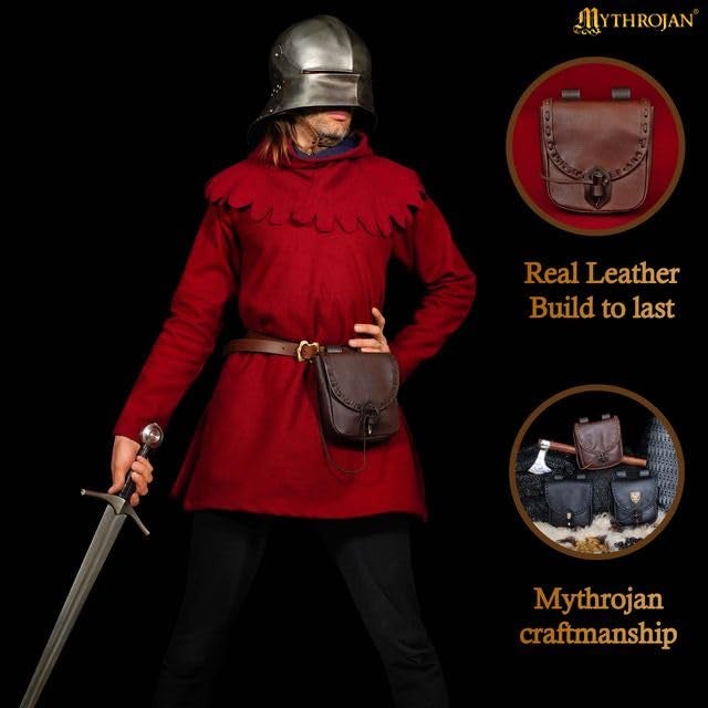 Mythrojan Leather Belt Pouch Medieval Genuine Leather Bag Costume Accessories Pouch Viking Belt Renaissance Coin Purse for LARP Fantasy Events, Ren Faire, Halloween- Brown - Image 5