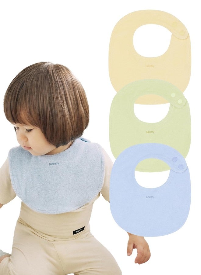 Konny Baby Bibs Terry Towel 3-Pack Set, Soft and Absorbent Cotton Feeding Drooling Infant Toddler Boys and Girls (Butter Yellow, Lime, Blue) - Image 1