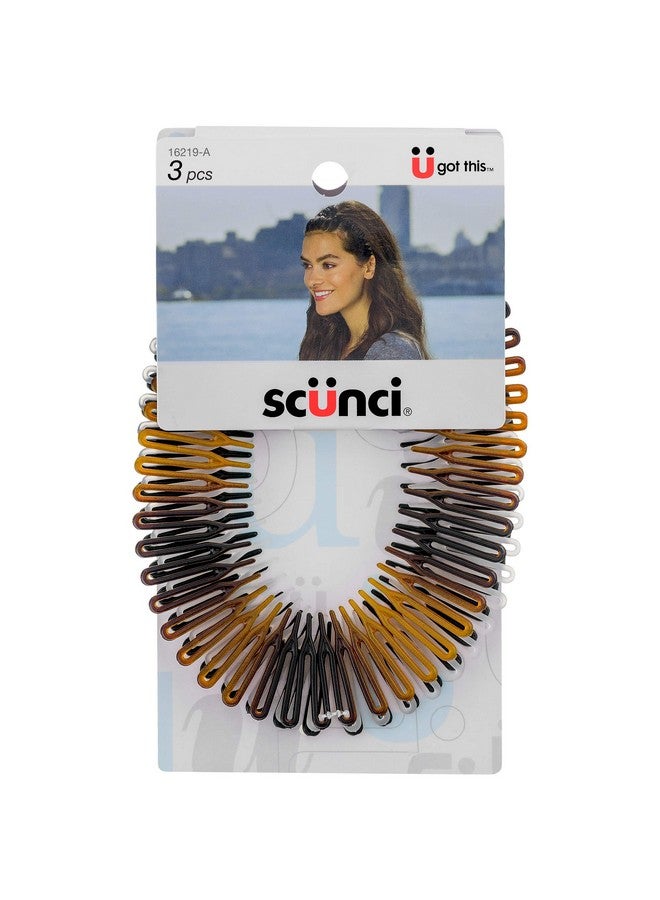 سكانشي أمشاط شعر سكونشي إيفورتليس بيوتي ستريتش. ألوان سلحفاة، أبيض معتم، وأسود. عبوة من 3 قطع. - Image 1