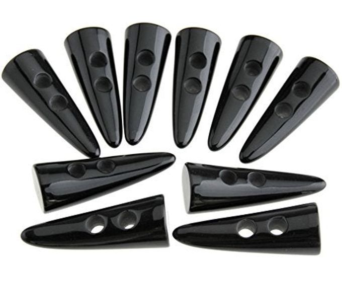 Micro Trader 10pcs Black Resin Toggle Buttons Horn Tooth Shape Two Holes Compatible with Duffel Coat Jacket Blazer Sewing - Image 1