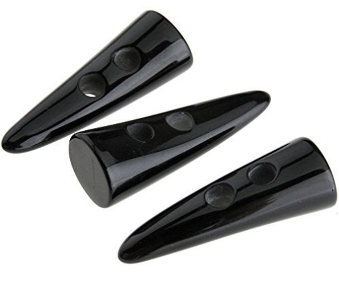 Micro Trader 10pcs Black Resin Toggle Buttons Horn Tooth Shape Two Holes Compatible with Duffel Coat Jacket Blazer Sewing - Image 2