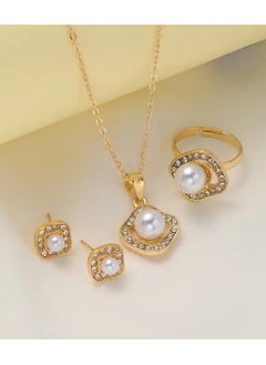 Home Clearance Sale 4pcs Fashionable Elegant Imitation pearl Ring Necklace Earrings New Year Birthday Party Gifts Jewelry To Family And Friends﻿  - Image 3