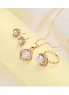 Home Clearance Sale 4pcs Fashionable Elegant Imitation pearl Ring Necklace Earrings New Year Birthday Party Gifts Jewelry To Family And Friends﻿  - Image 4