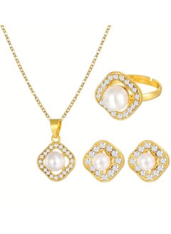 Home Clearance Sale 4pcs Fashionable Elegant Imitation pearl Ring Necklace Earrings New Year Birthday Party Gifts Jewelry To Family And Friends﻿  - Image 5