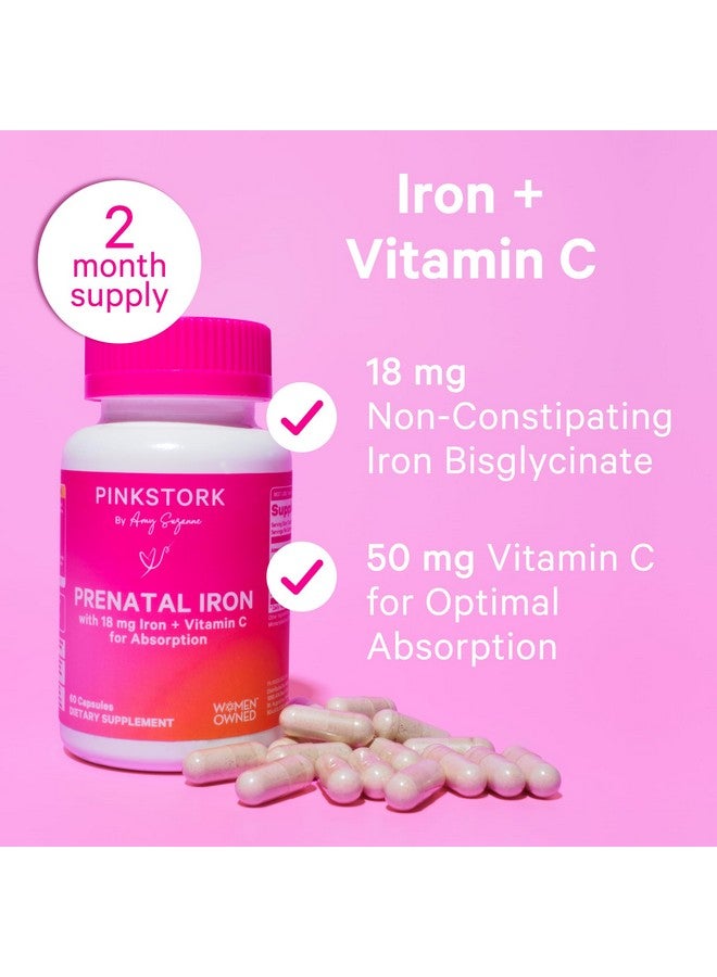 Pink Stork مكمل الحديد قبل الولادة من بينك ستورك للنساء - 18 ملغ حديد غير مسبب للإمساك وفيتامين C للحمل، ما بعد الولادة، والرضاعة الطبيعية - التركيز، التعب، وإنتاج خلايا الدم - إمداد لمدة 4 أشهر - Image 2