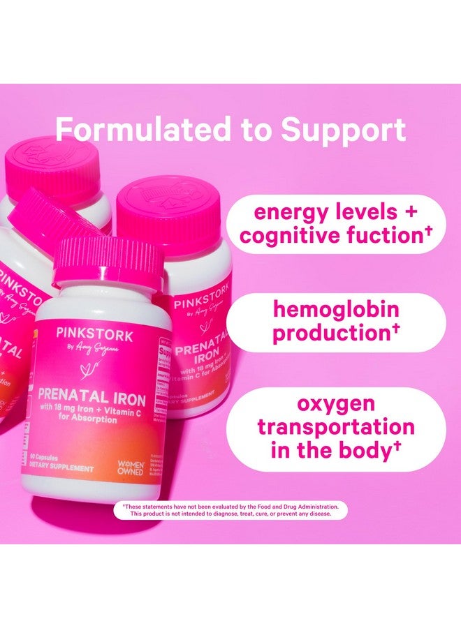 Pink Stork مكمل الحديد قبل الولادة من بينك ستورك للنساء - 18 ملغ حديد غير مسبب للإمساك وفيتامين C للحمل، ما بعد الولادة، والرضاعة الطبيعية - التركيز، التعب، وإنتاج خلايا الدم - إمداد لمدة 4 أشهر - Image 3