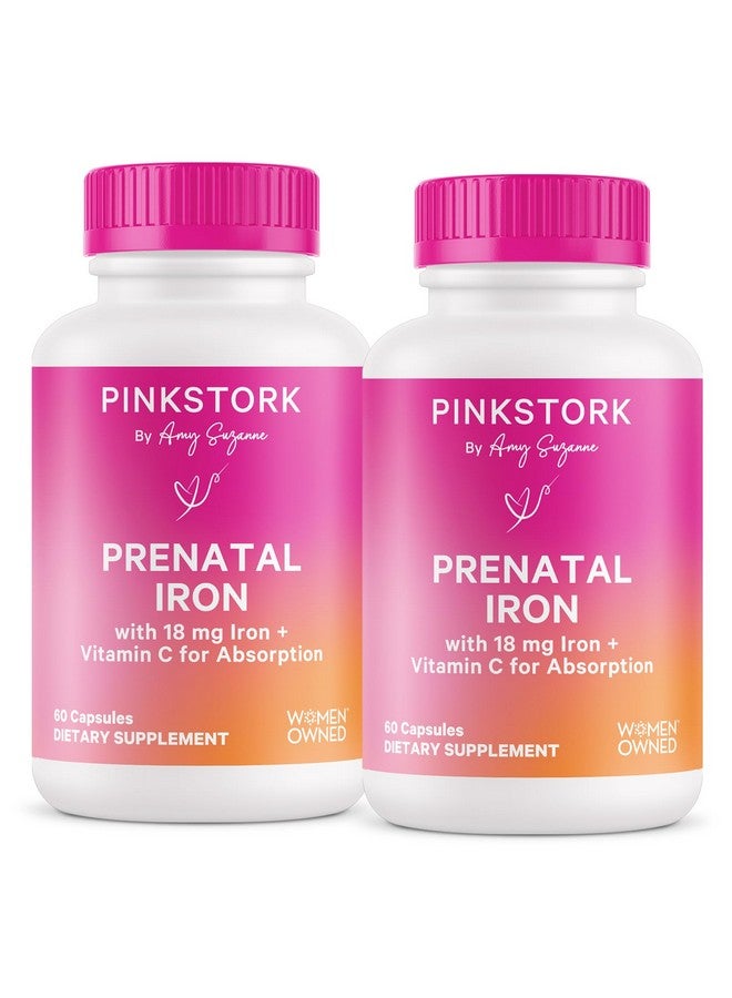 Pink Stork مكمل الحديد قبل الولادة من بينك ستورك للنساء - 18 ملغ حديد غير مسبب للإمساك وفيتامين C للحمل، ما بعد الولادة، والرضاعة الطبيعية - التركيز، التعب، وإنتاج خلايا الدم - إمداد لمدة 4 أشهر - Image 1