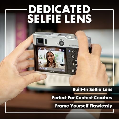 Minolta Retro Digital Camera – 48MP Autofocus Compact with 5K Ultra HD Video, Rear Selfie Lens, 16x Zoom, WiFi, 2.8-inch LCD Screen, Digital Stabilization, Optical Viewfinder, 32GB Card (Black) - Image 2