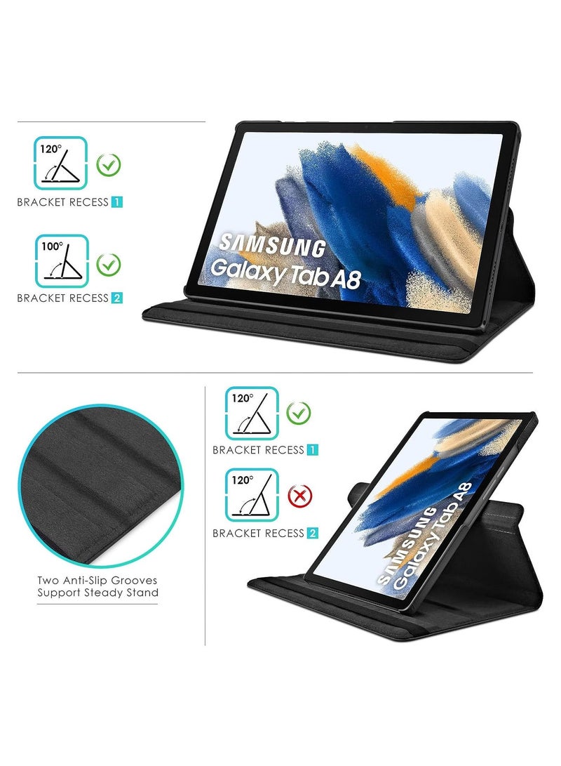MUNTAQI Case Compatible with Galaxy Tab A8 10.5" Case (SM-X200/X205/X207), Galaxy Tab A8 Case 10.5 inch,Auto Sleep/Wake 360° Rotating Stand Folio Leather Case for Tab A8 2022 (Black) - Image 3
