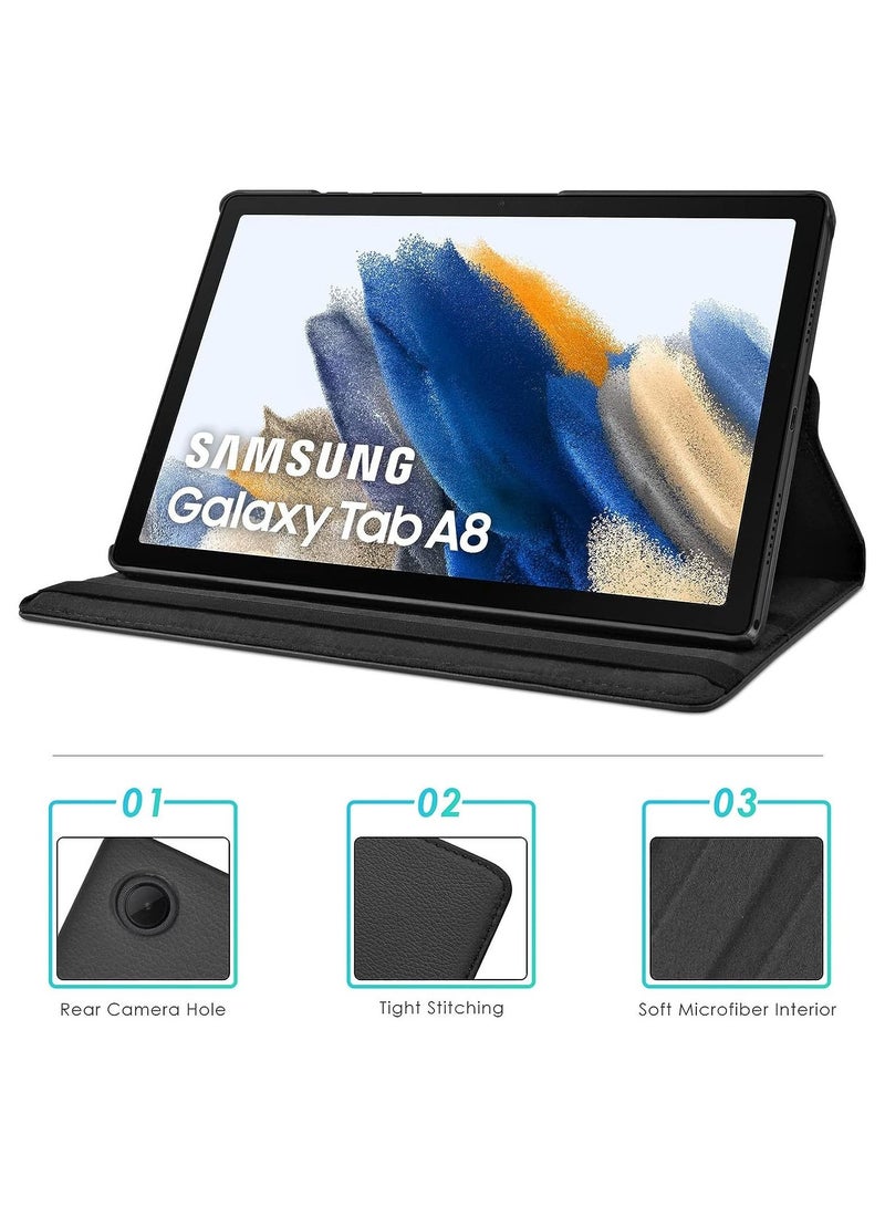 MUNTAQI Case Compatible with Galaxy Tab A8 10.5" Case (SM-X200/X205/X207), Galaxy Tab A8 Case 10.5 inch,Auto Sleep/Wake 360° Rotating Stand Folio Leather Case for Tab A8 2022 (Black) - Image 5
