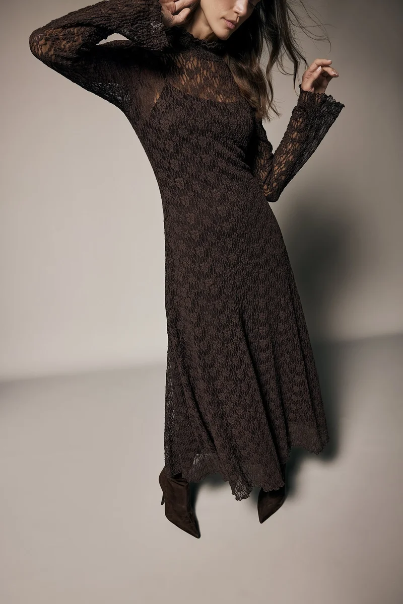 Defacto  A Cut Crew Neck Lace Midi Dress for Women | Best Price UAE