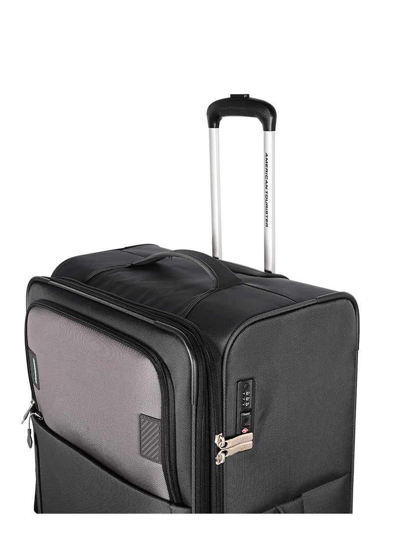 AMERICAN TOURISTER Majoris + Suitcase, Check-In Size 83 cm, 4 Spinner Wheels, Soft Top, 100% Polyester, Black|Corner Guards|Multi Front Pocket|TSA Combination Lock|Expandable|Retractable Aluminum Handle - 3 Years International Warranty - Image 4