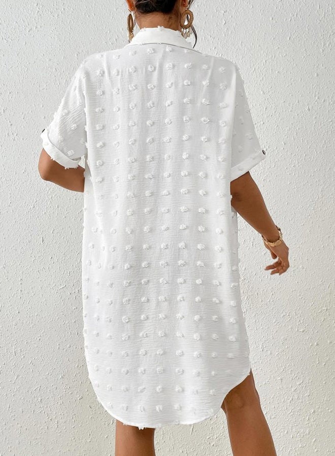 Bsubseach Swimsuit Coverup for Women Swiss Dot Bathing Suit Swimwear Button Down Beach Shirt Cover Up Resort Wear White S - Image 5