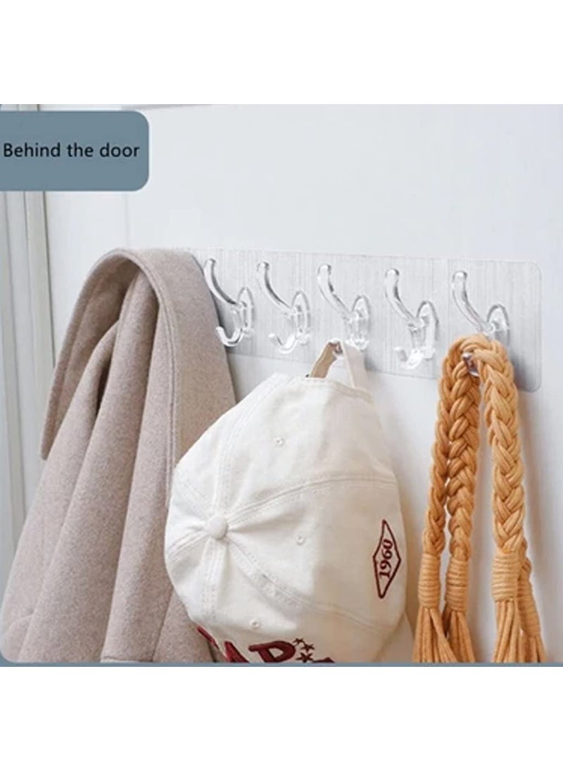 Hemiza HEMIZA Self Adhesive 6 Hook Sticker Strip for Wall Hanging MultiPurpose Item Heavy Duty Sticky Hooks for Hanging Reusable Waterproof Transparent Set fo 2 Heavy Sticker Hook  - Image 3