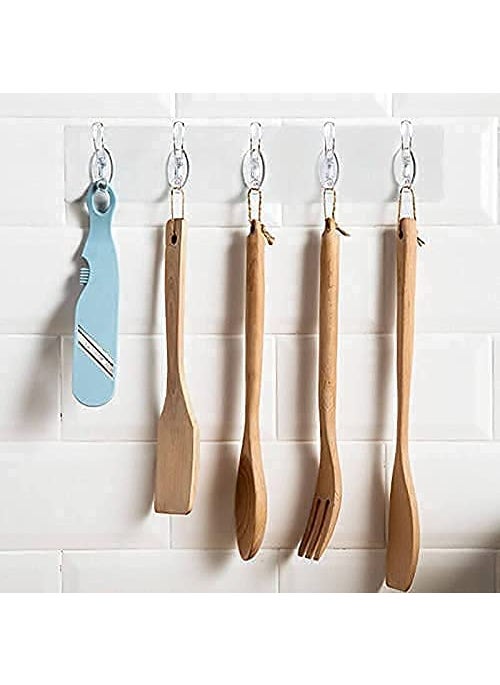 Hemiza HEMIZA Self Adhesive 6 Hook Sticker Strip for Wall Hanging MultiPurpose Item Heavy Duty Sticky Hooks for Hanging Reusable Waterproof Transparent Set fo 2 Heavy Sticker Hook  - Image 2