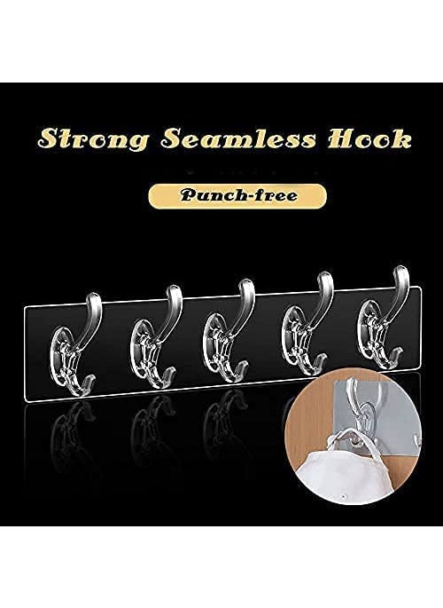 Hemiza HEMIZA Self Adhesive 6 Hook Sticker Strip for Wall Hanging MultiPurpose Item Heavy Duty Sticky Hooks for Hanging Reusable Waterproof Transparent Set fo 2 Heavy Sticker Hook  - Image 4