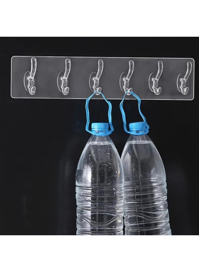Hemiza HEMIZA Self Adhesive 6 Hook Sticker Strip for Wall Hanging MultiPurpose Item Heavy Duty Sticky Hooks for Hanging Reusable Waterproof Transparent Set fo 2 Heavy Sticker Hook  - Image 1