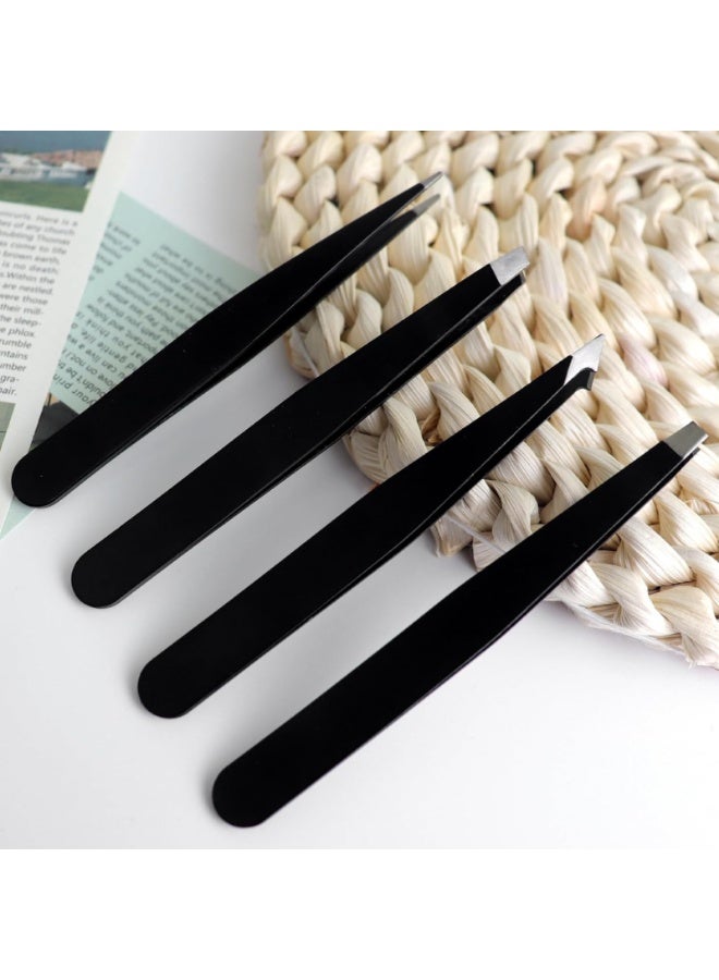 NIKITA.VIVI 4 Pcs Eyebrow Tweezers Set,Stainless Steel Precision Tweezer Kit for Eyebrows Facial Hair,Brow Tweezer Professional Tweezers Ingrown Hair & Splinter Removal Tool with Travel Case Leather - Image 5