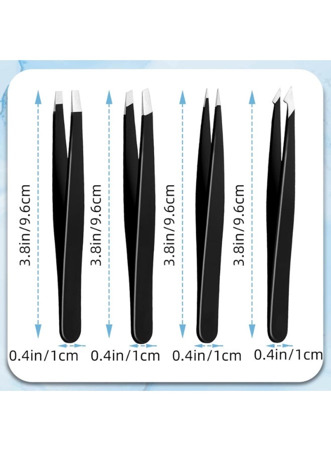 NIKITA.VIVI 4 Pcs Eyebrow Tweezers Set,Stainless Steel Precision Tweezer Kit for Eyebrows Facial Hair,Brow Tweezer Professional Tweezers Ingrown Hair & Splinter Removal Tool with Travel Case Leather - Image 3