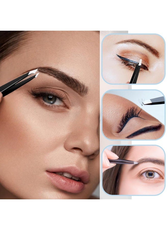 NIKITA.VIVI 4 Pcs Eyebrow Tweezers Set,Stainless Steel Precision Tweezer Kit for Eyebrows Facial Hair,Brow Tweezer Professional Tweezers Ingrown Hair & Splinter Removal Tool with Travel Case Leather - Image 4