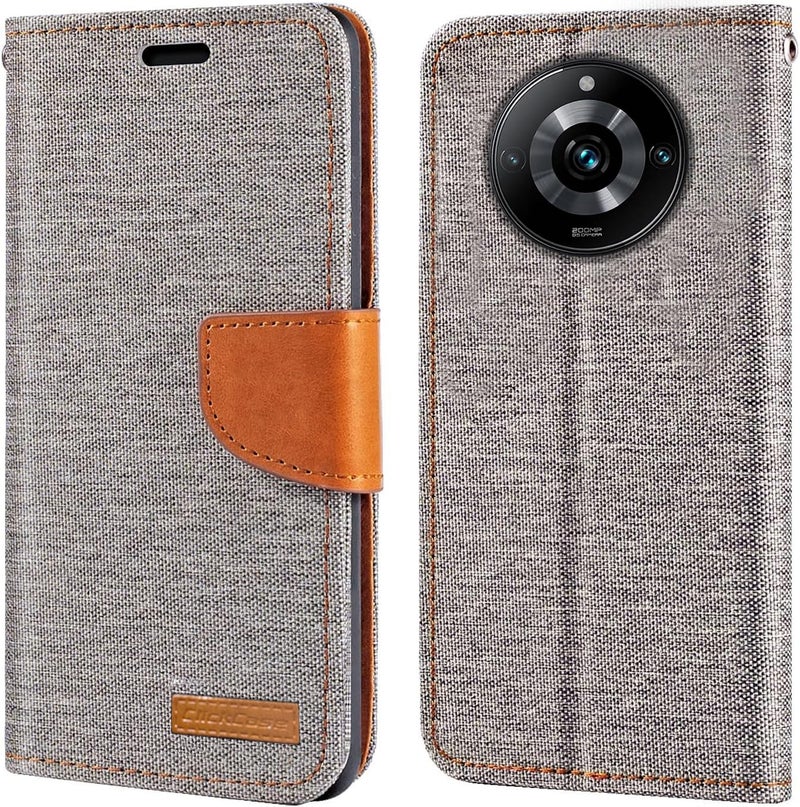 حافظة كليك كيس من سلسلة القماش لهاتف ريال مي نارزو 60 5G - حافظة جلدية قابلة للطي مع قاعدة دعم وإغلاق مغناطيسي (رمادي)