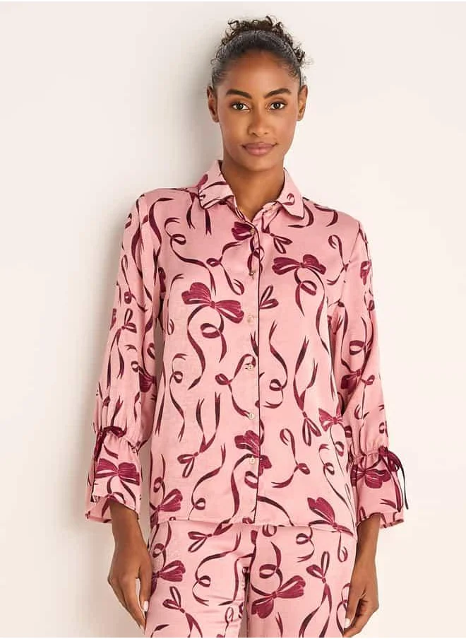 FAV Bow Print Long Sleeves Shirt and Elasticated Pyjama Set