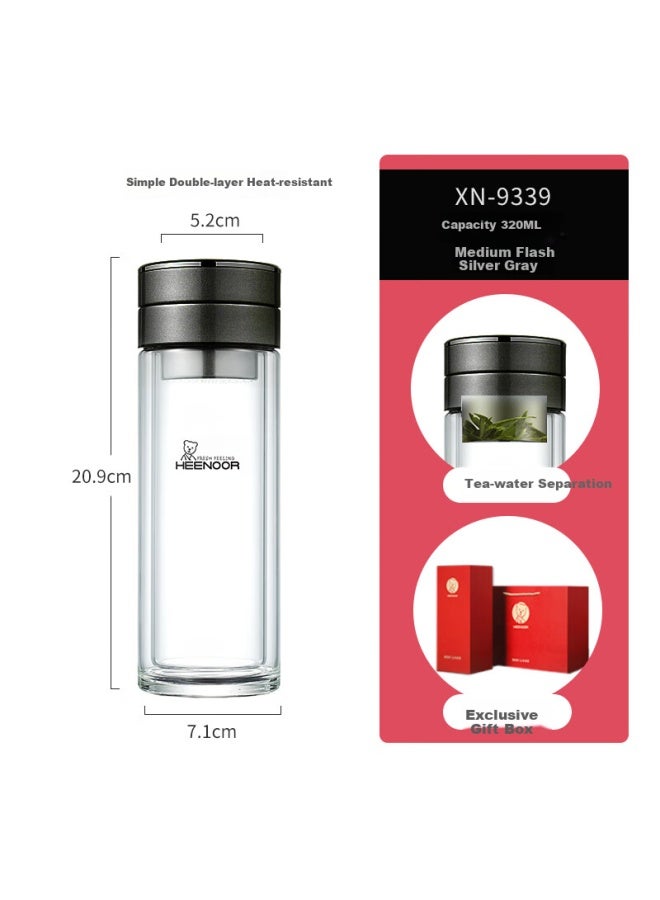 Heenoor Double-Layer Glass Tea Cup Men'S Tea Separation Cup High-End Tea Brewing Cup Car-Mounted Water Cup Xn-9339 Gray 340Ml - Image 1