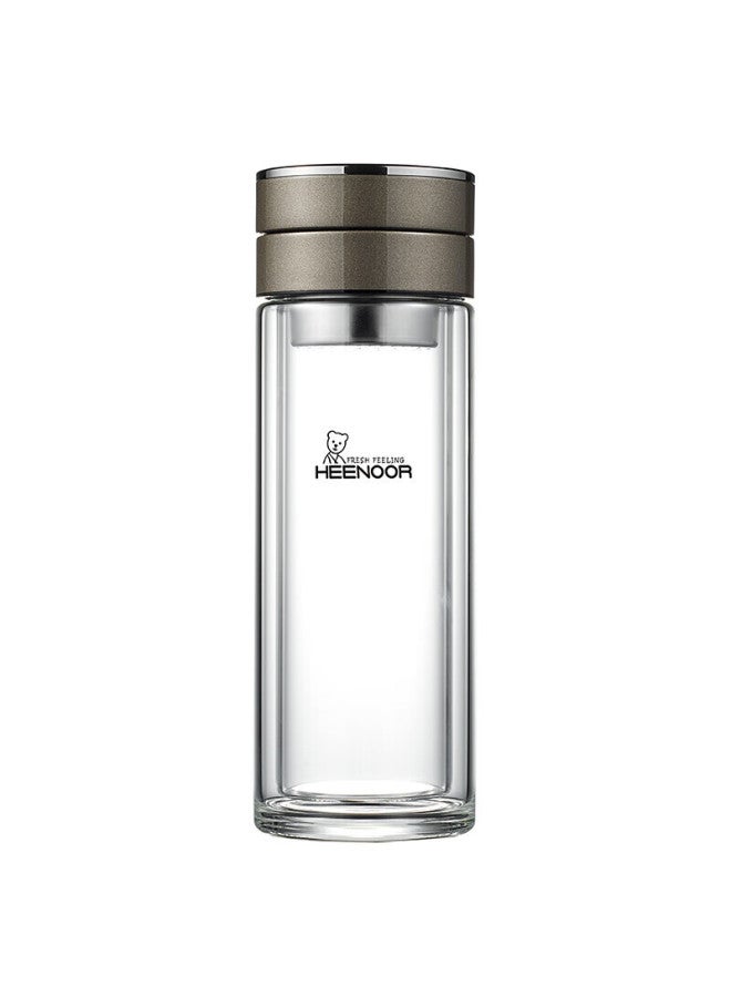 Heenoor Double-Layer Glass Tea Cup Men'S Tea Separation Cup High-End Tea Brewing Cup Car-Mounted Water Cup Xn-9339 Gray 340Ml - Image 3