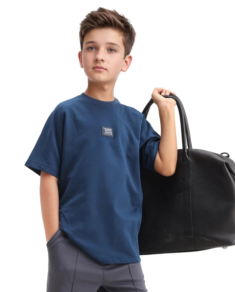 Rare Ones Rare Ones Kids Weke Navy Cotton Half Sleeves Cut And Sew Oversized T-Shirt