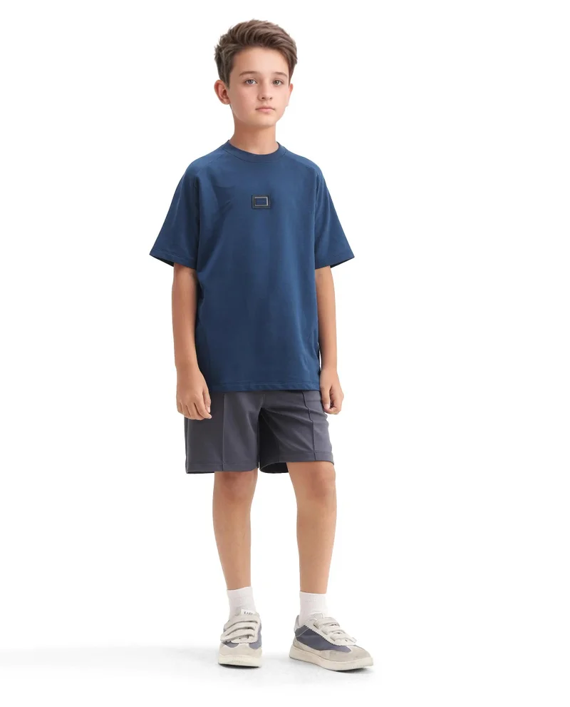 Rare Ones Rare Ones Kids Weke Navy Cotton Half Sleeves Cut And Sew Oversized T-Shirt