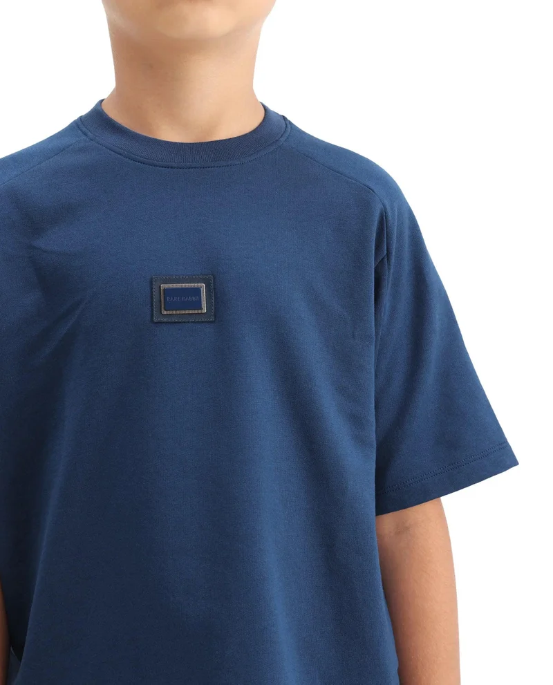 Rare Ones Rare Ones Kids Weke Navy Cotton Half Sleeves Cut And Sew Oversized T-Shirt