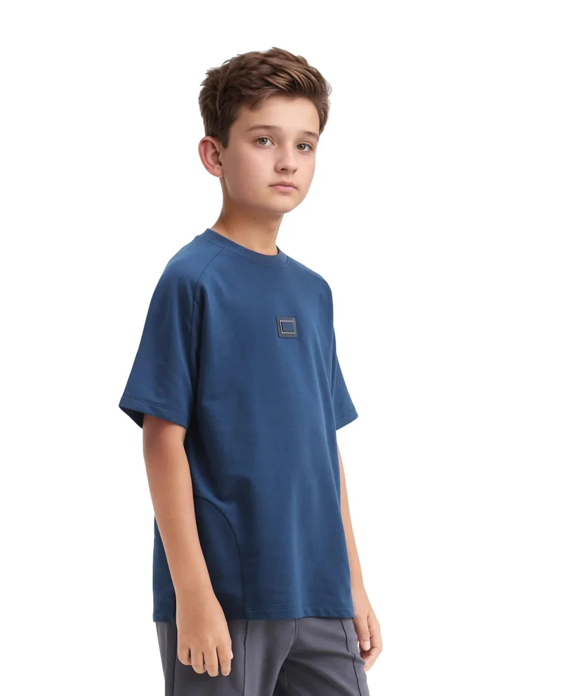 Rare Ones Rare Ones Kids Weke Navy Cotton Half Sleeves Cut And Sew Oversized T-Shirt