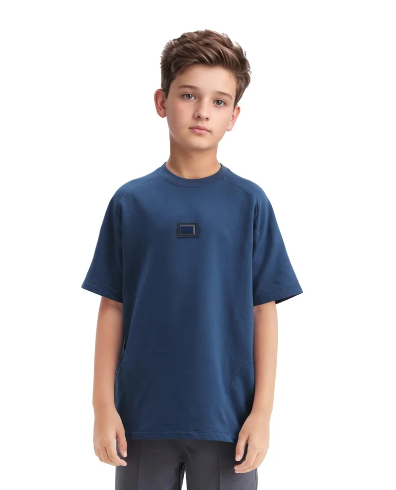 Rare Ones Rare Ones Kids Weke Navy Cotton Half Sleeves Cut And Sew Oversized T-Shirt